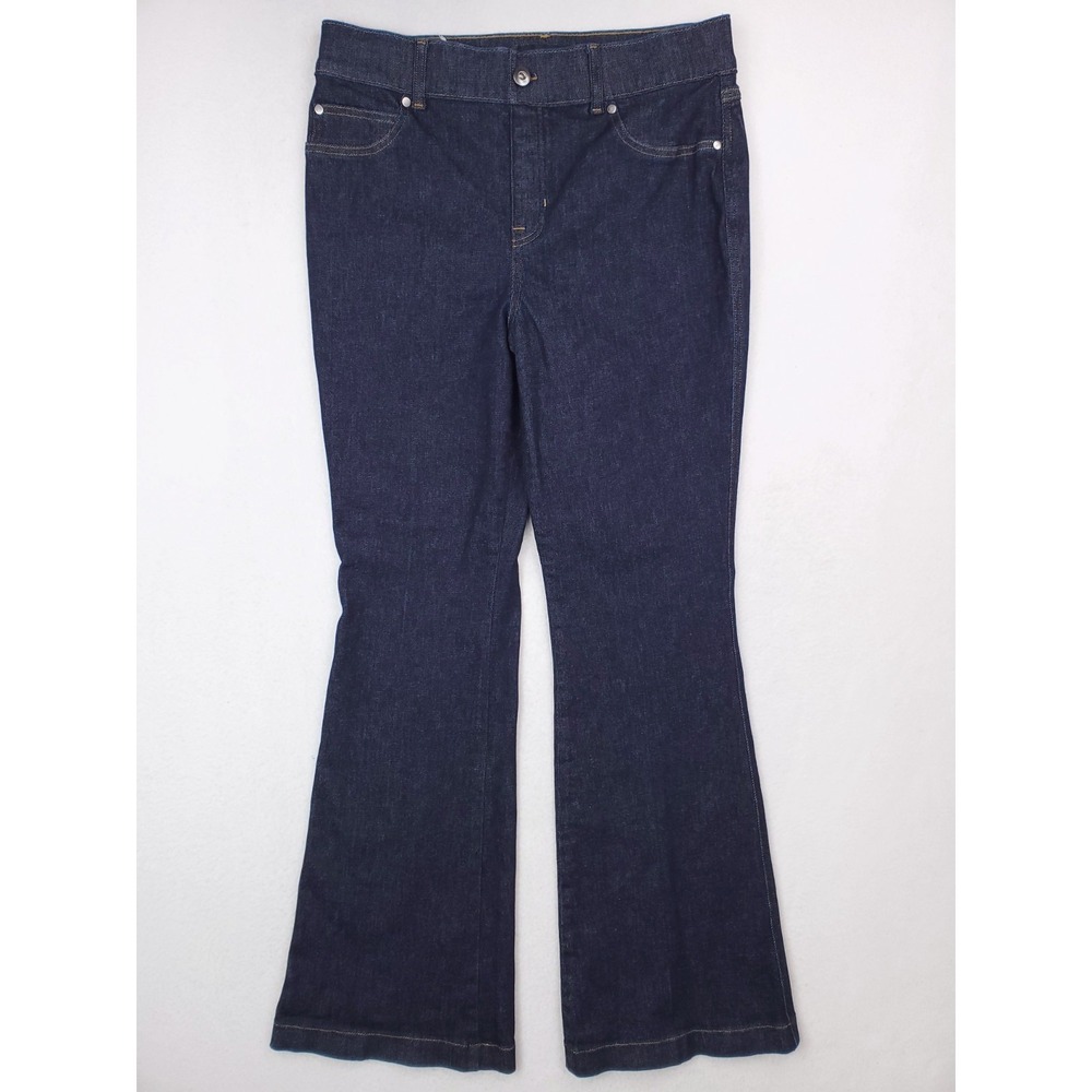 Spanx Jeans Womens Large Blue Flared Jean High Rise Dark Wash Stretch Denim Pant